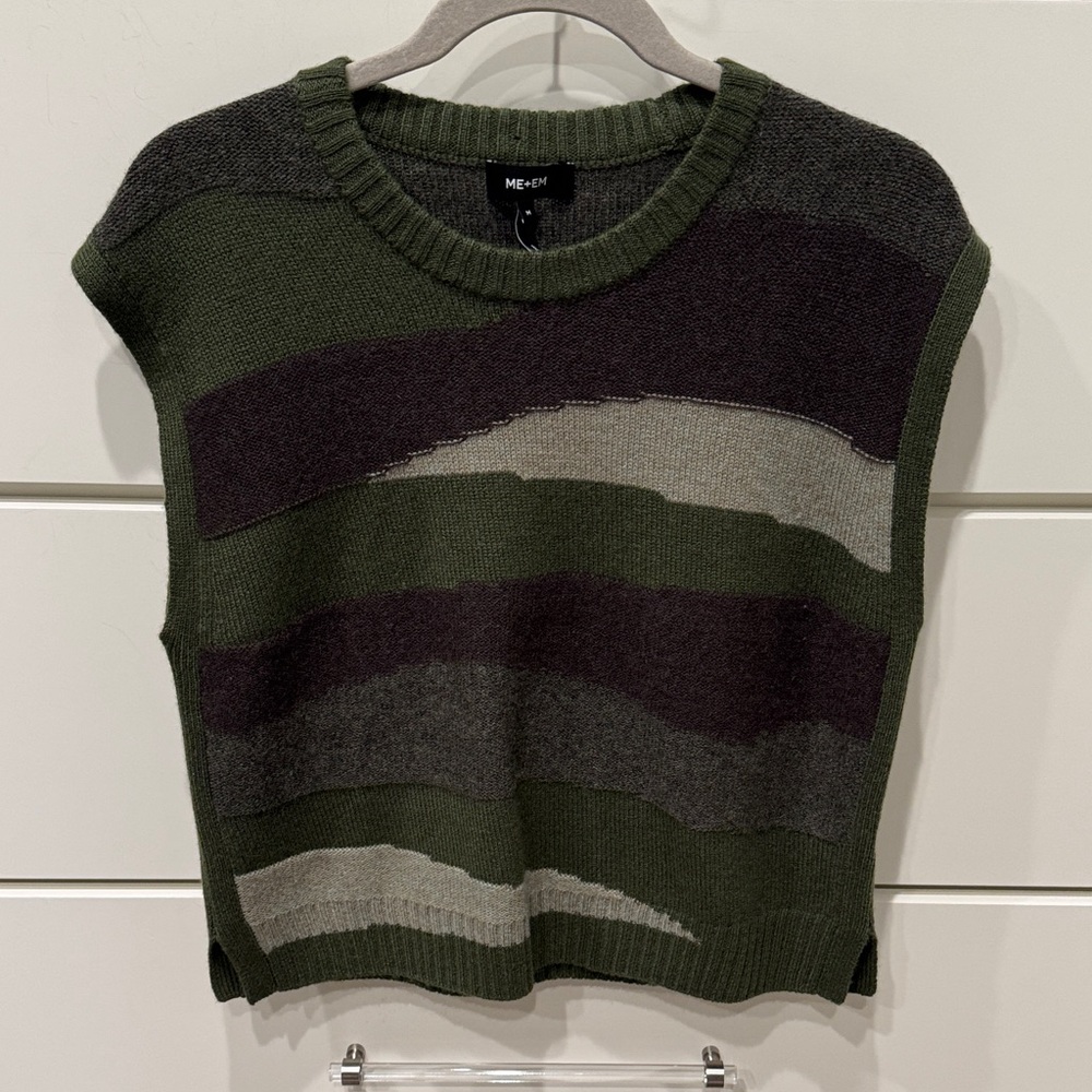 ME+EM Green and Gray Patterned Sweater